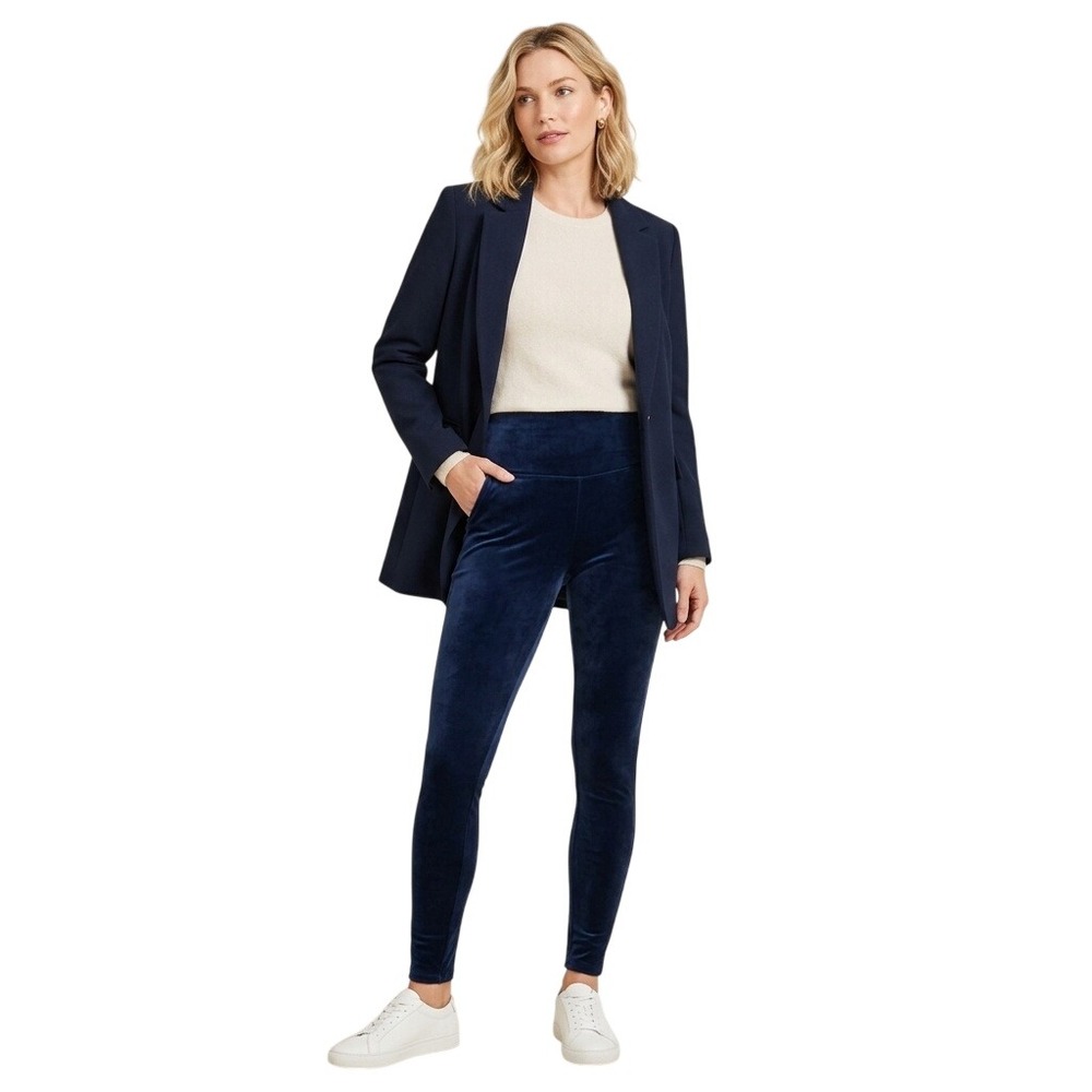 Spanx Women's Size XL Navy Blue Velvet High Waisted Shaping Stretch Leggings